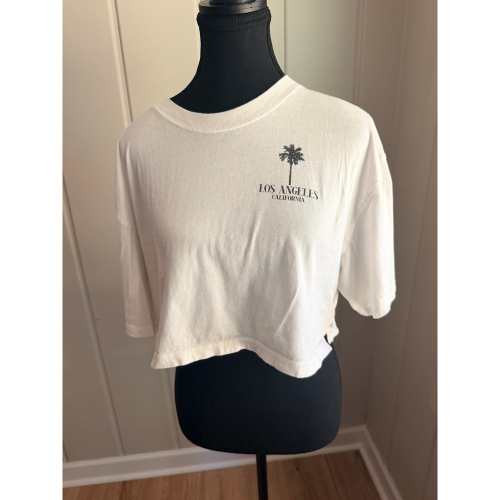 Aeropostale Los Angeles Crop Boyfriend Tee White Medium Graphic T-Shirt
